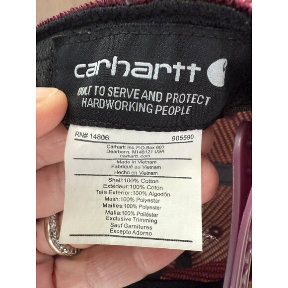 Carhartt Mesh Back Trucker Hat Burgundy Snapback Cap One Size Cotton SP22 - Picture 7 of 8